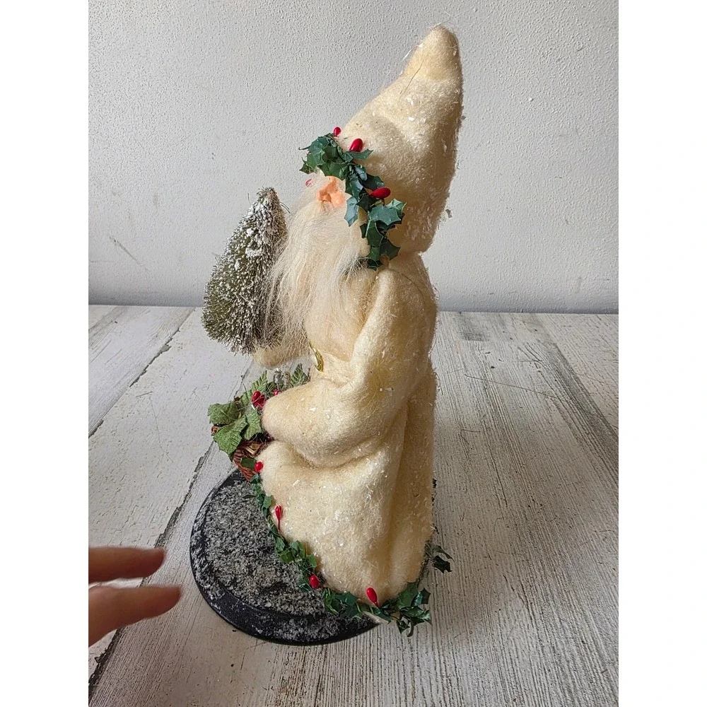 Vintage Victorian glitter Santa tree statue‎ figurine basket shabby chic